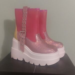 Cape Robbin Esska Pink Multi Color Studded Chunky Platform Booties Sz 7